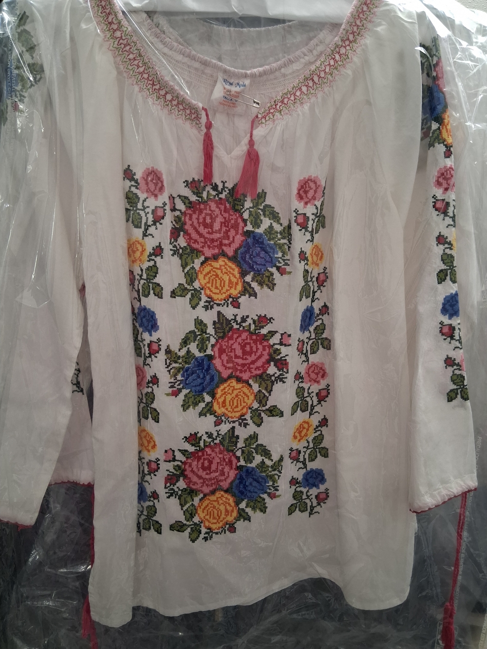 White Embroidered Floral Peasant Blouse
